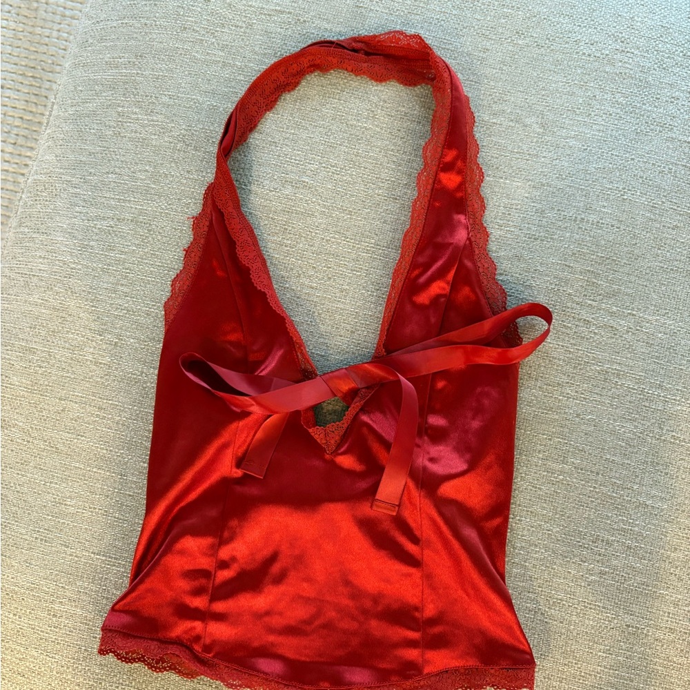 Urban Outfitters Red Satin Halter Top